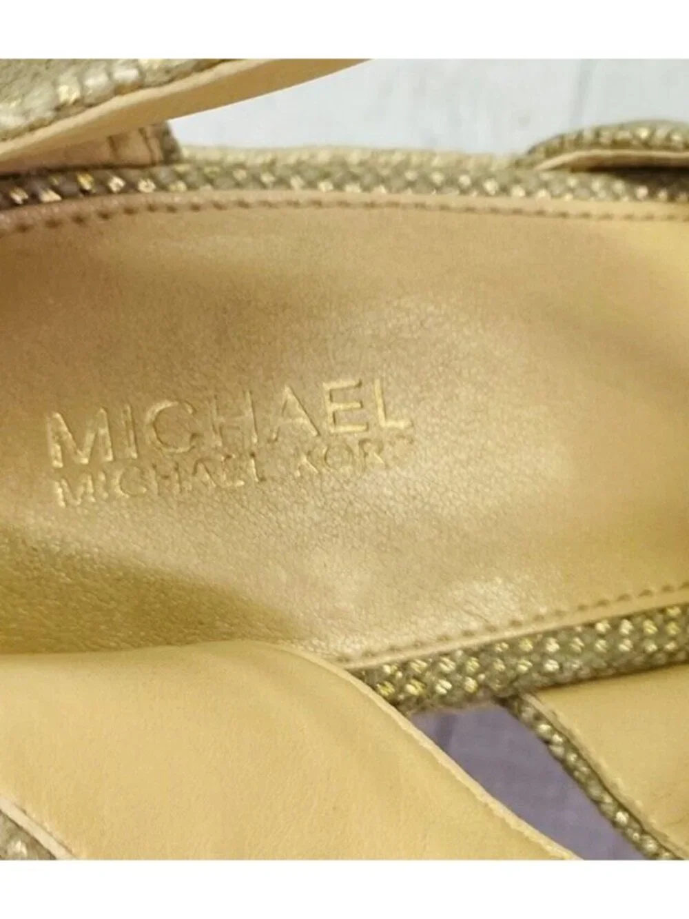 Michael Kors BERKLEY Gold Metallic Canvas Zip Jute Trim Platform Sandal Sz 9.5 M